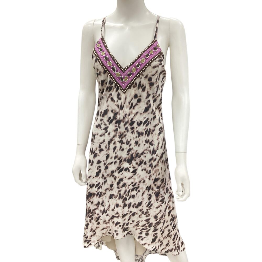 HH Haute Hippie Dress Women’s SZ S 100% Silk Long Spaghetti Straps Animal Print